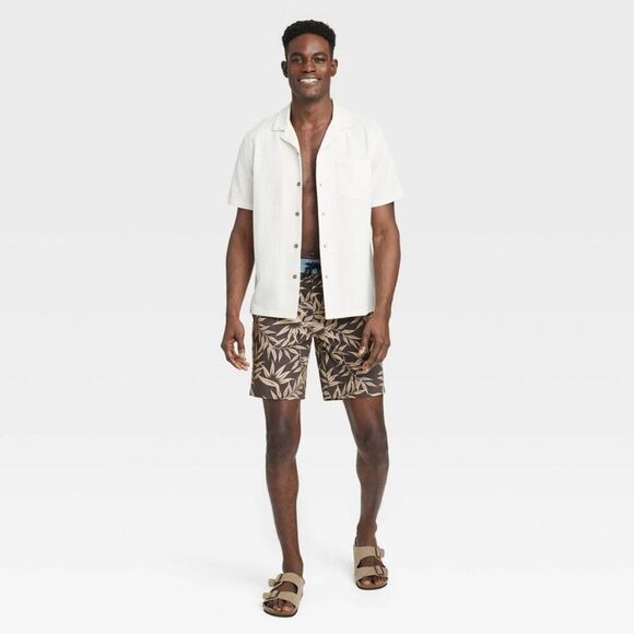 Goodfellow & Co - Men's 8.5" Leaf Print Paradise Bloom Board Shorts  Brown - Picture 3 of 3